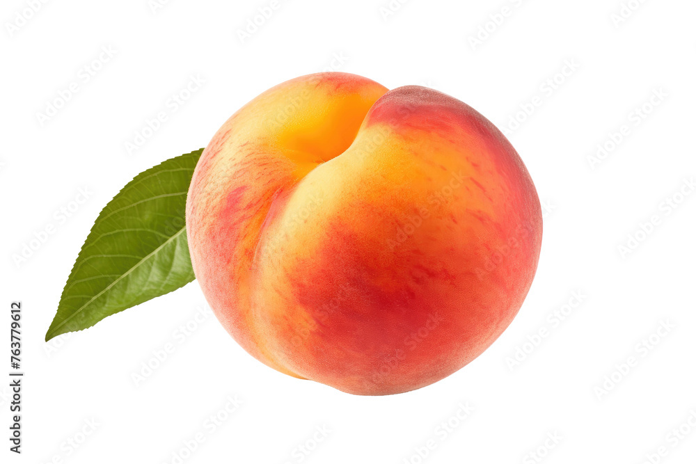 Peach With Leaf on White Background. On a White or Clear Surface PNG Transparent Background. Peach With Leaf on White Background. On a White or Clear Surface PNG Transparent Background.