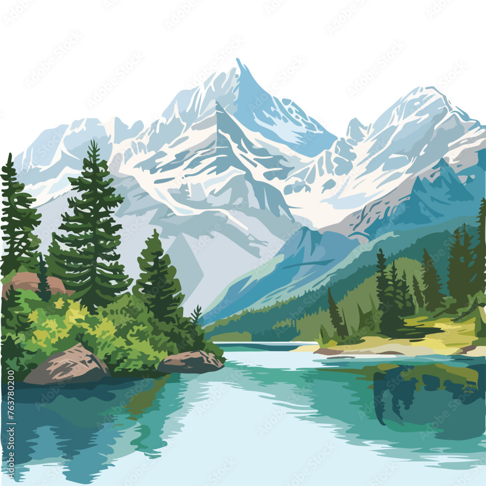 A serene mountain landscape with a tranquil lake. clipart