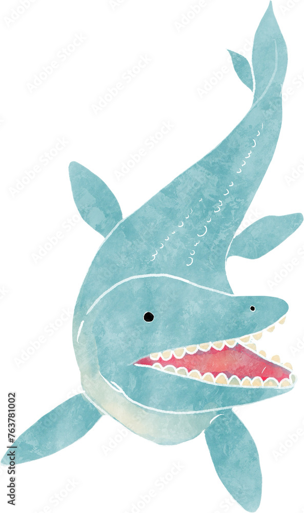 Mosasaurus dinosaur cartoon character . Watercolor style . Mosasaurus dinosaur cartoon character . Watercolor style .