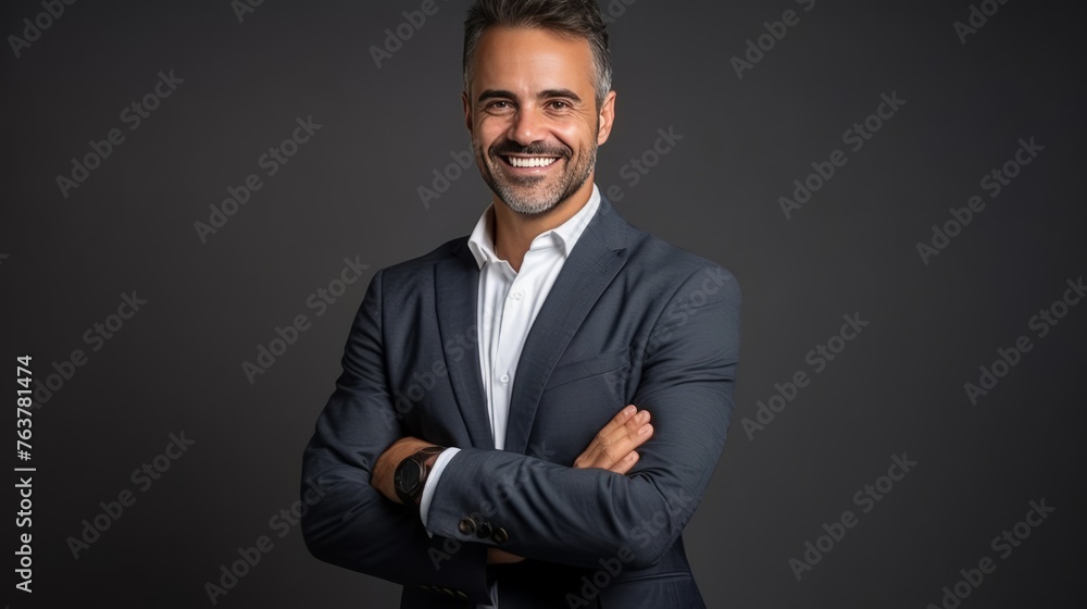 A man in a suit and tie is smiling and looking at the camera A man in a suit and tie is smiling and looking at the camera