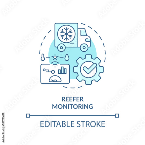 Reefer monitoring soft blue concept icon. Fleet cars management. Industry regulation standards. Round shape line illustration. Abstract idea. Graphic design. Easy to use in infographic, presentation