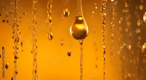 gocce d'oro che scorrono al rovescio dal basso verso l'alto, mondo distopico, sfondo giallo oro