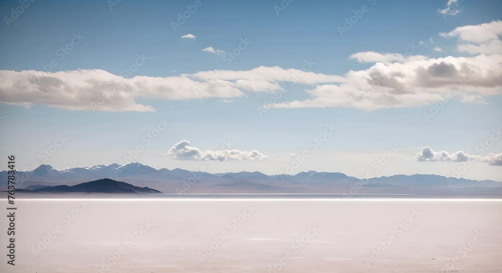 salar de uyuni, lago salato con nuvole che si specchiano nella salina, in lontananza delle montagne, sensazione di calma e tranquillità salar de uyuni, lago salato con nuvole che si specchiano nella salina, in lontananza delle montagne, sensazione di calma e tranquillità
