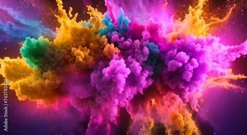 esplosione di inchiostro colorato nei toni del fucsia, polvere esplosa che crea effetti di simmetria e di rigonfiamento  photo