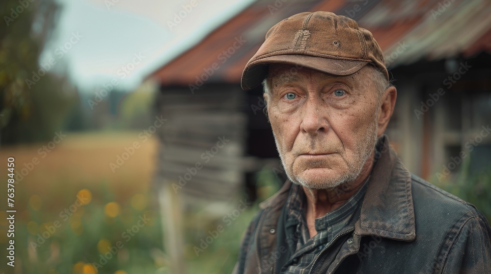 wide angle portrait of a poor old german farmer in front of a barn wide angle portrait of a poor old german farmer in front of a barn
