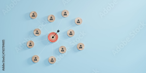фотографія Conceptual target and network with icons on a vivid yellow background