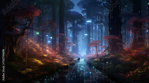 A cybernetic forest with glowing trees  © franklin