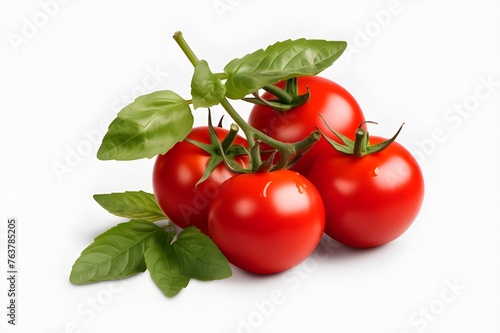 Lush tomato with green branch. isolated over white 