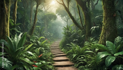 Forest wallpaper, tropical jungle pathway photo