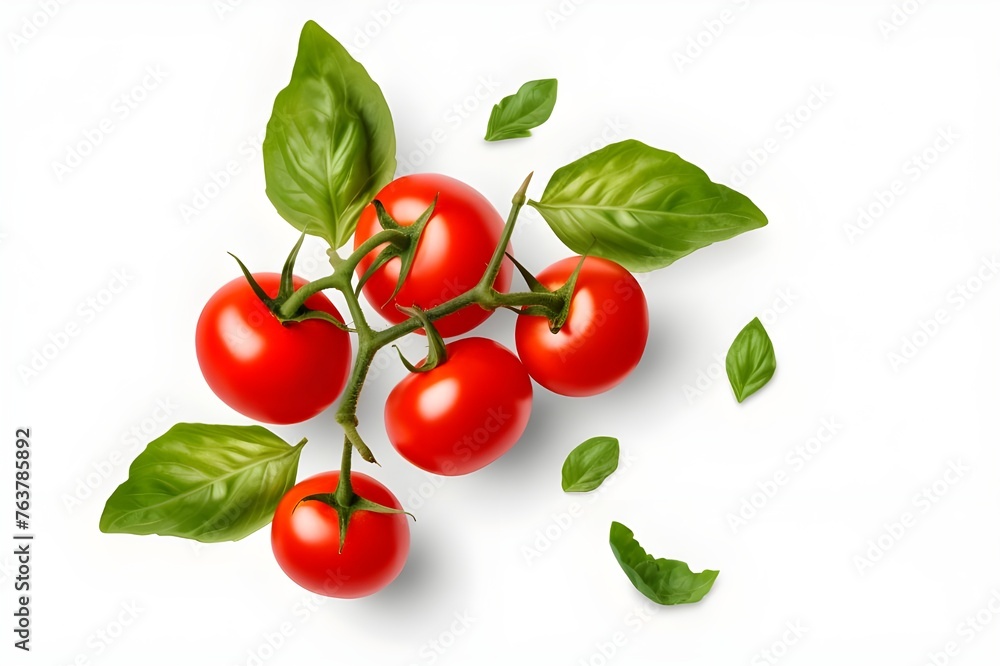 Fototapeta premium Red ripe cherry tomatoes isolated on white background. top view