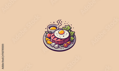 egg and beef steak vector illustration logo design