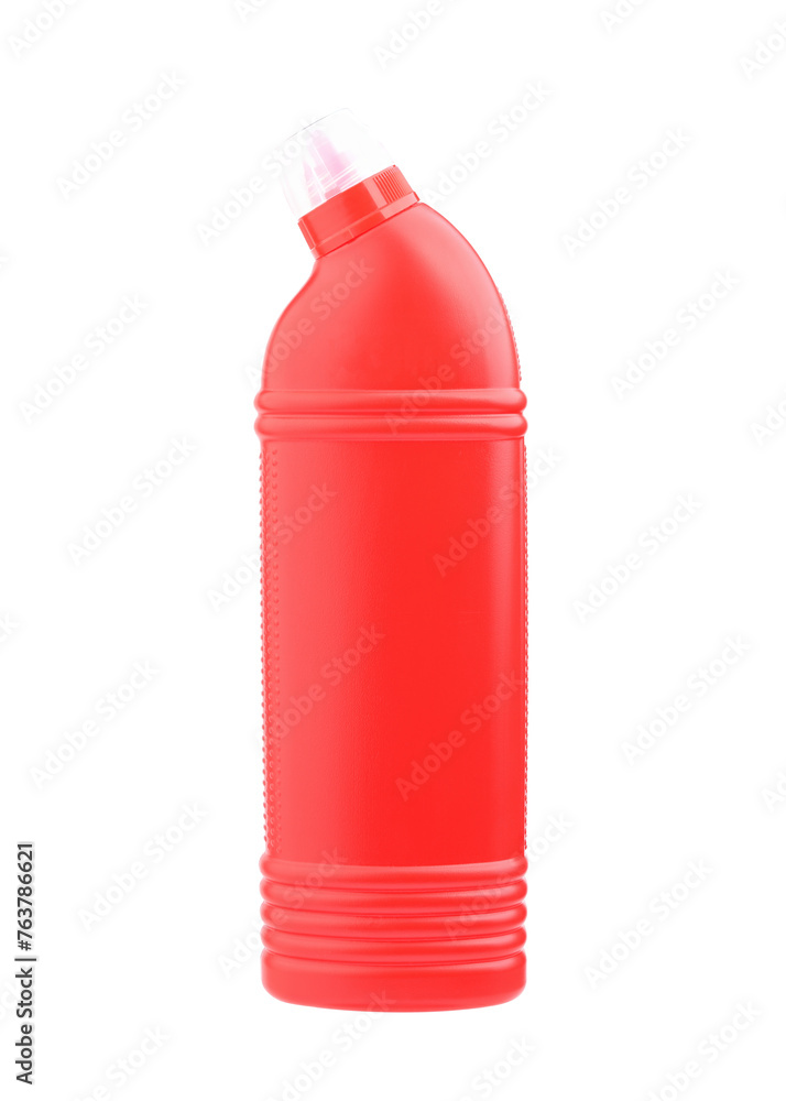 Plastic bottle of detergent isolated on white. The bottle is red. Plastic bottle of detergent isolated on white. The bottle is red.