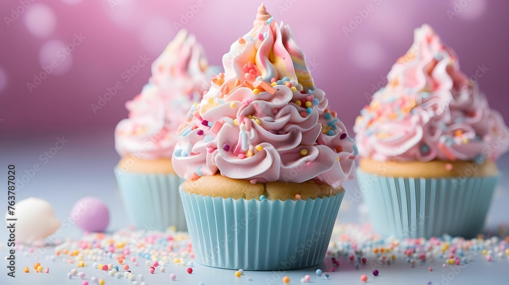 Cupcake with pink frosting and sprinkles Cupcake with pink frosting and sprinkles