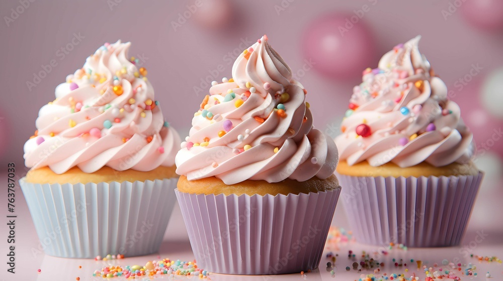 cupcake with frosting and sprinkles, dessert concept