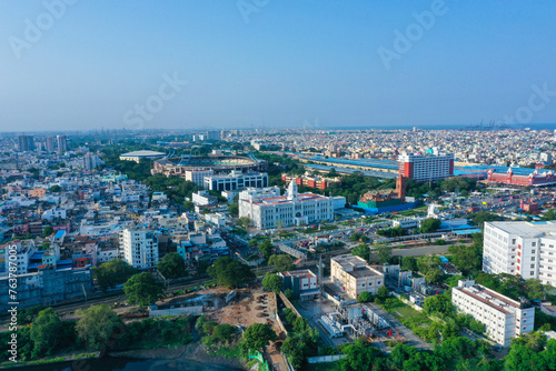 Aerial view of metropolitian city with architectural buildings and view photo