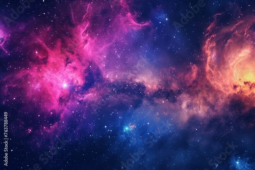 Panorama colorful background with nebula galaxy space. Generative AI © STOCKAI