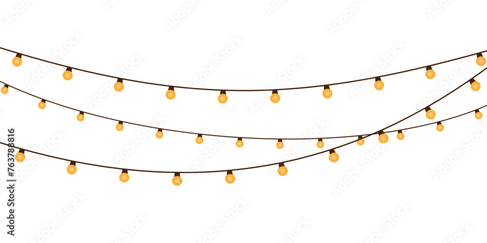 led christmas lights. Vector String with glowing led light bulbs. png