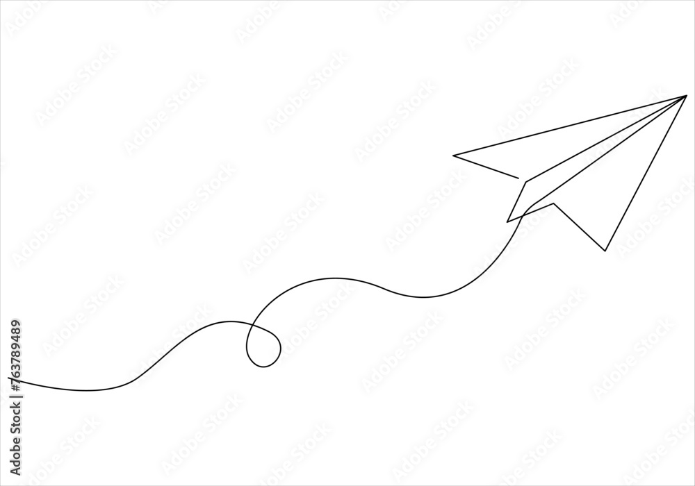 Continuous one line drawing of paper plane out line vector art illustration - obrazy, fototapety, plakaty 