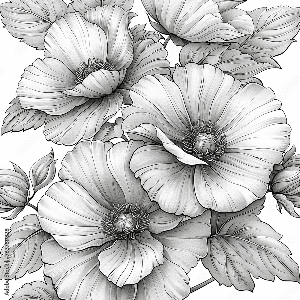 Fototapeta premium Classic popular floral coloring book.