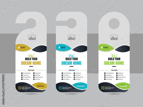 Construction or home repair door hanger template vector layout or home renovation template design