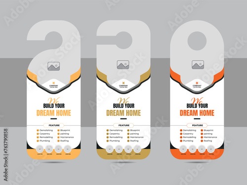Construction door hanger design template or Home repair template design layout vector