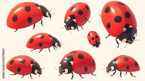 Heartwarming illustration showcases a cute and oversized cartoon ladybug with a beaming smile, nestled among delicate flowers on white background