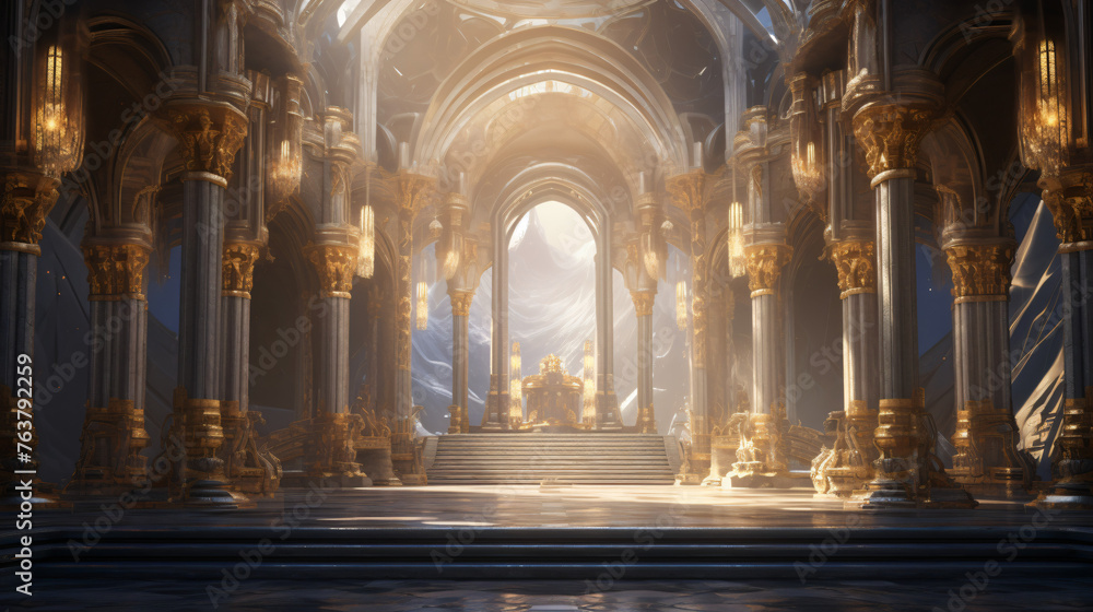 A hyperrealistic fantasy D interior of a temple
