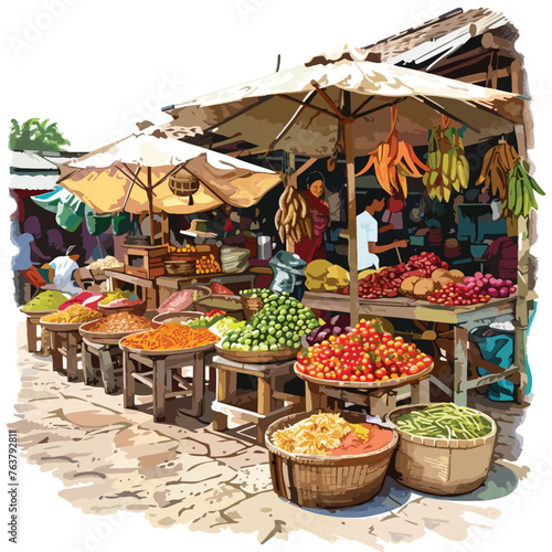 A vibrant market with stalls selling exotic goods. clipart