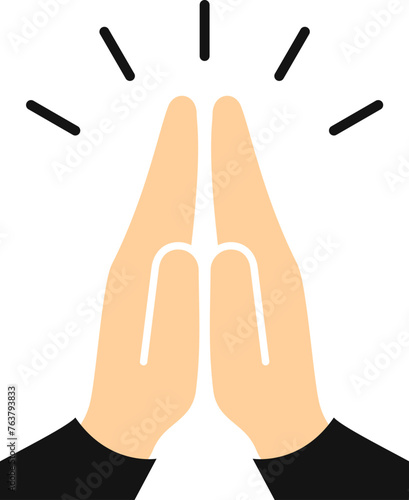 Prayer hands vector cartoon, namaste sign
