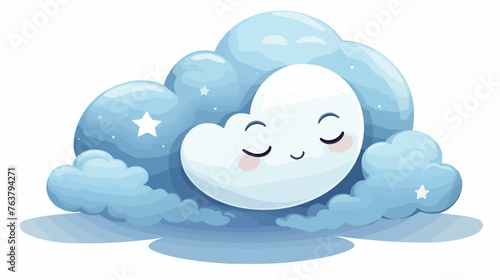 Moon character hide behind the clouds cartoon vector