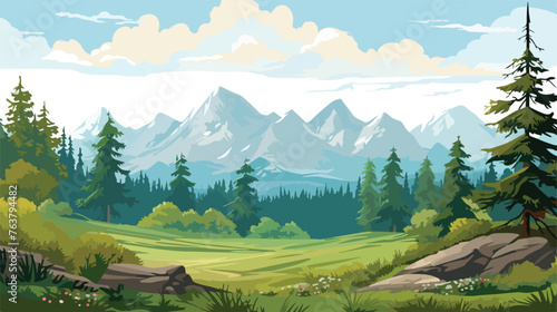 Mountain forest nature. Tourist flat vector isolated
