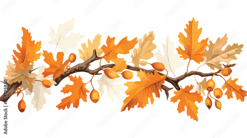 Oak branches with leaves and acorns orange and yello