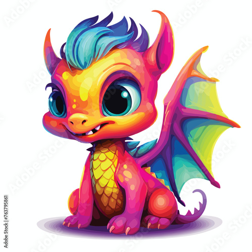 Adorable neon Baby Dragon clipart isolated on white background