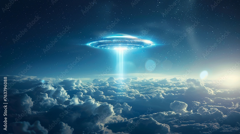 Design a captivating image of Earth seen from a birds-eye view, with a glowing UFO hovering above Incorporate elements symbolizing the philosophical implications of encountering extraterrestrial life Design a captivating image of Earth seen from a birds-eye view, with a glowing UFO hovering above Incorporate elements symbolizing the philosophical implications of encountering extraterrestrial life
