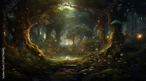 A magical forest where mythical creatures roam free.