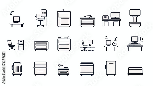 Office vector icon set. Line vector icons like print