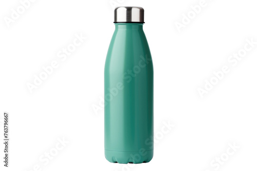 Green Stainless Steel Water Bottle on White Background. On a White or Clear Surface PNG Transparent Background.