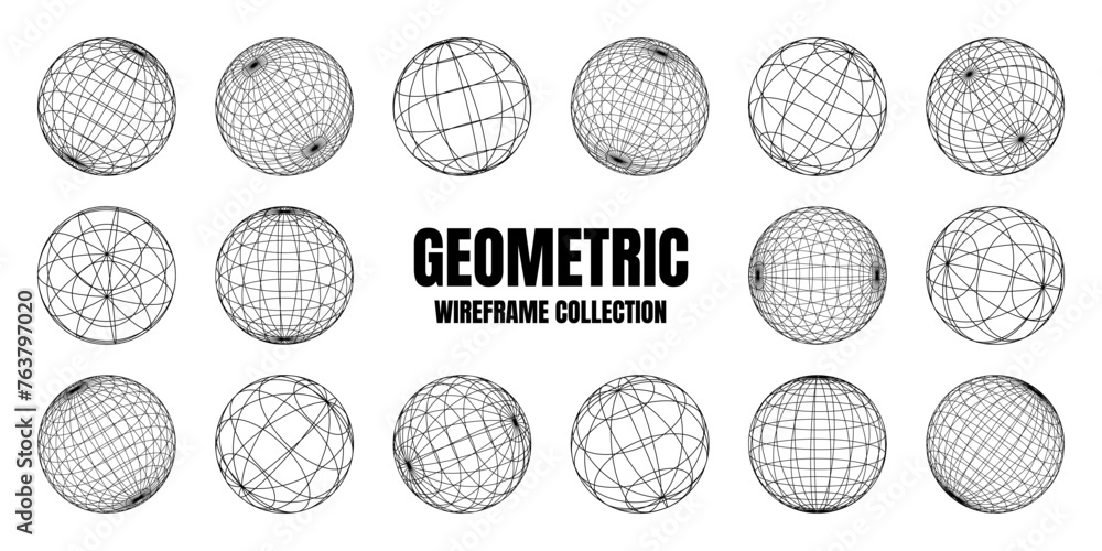 Wireframe shapes, lined sphere. Perspective mesh, 3d grid. Low poly geometric elements. Retro futuristic design elements, y2k, vaporwave and synthwave style. Vector illustration Wireframe shapes, lined sphere. Perspective mesh, 3d grid. Low poly geometric elements. Retro futuristic design elements, y2k, vaporwave and synthwave style. Vector illustration