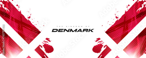 National Flag of Denmark in Brush Paint Style with Halftone and Glowing Light Effects. Danish Flag Background with Grunge Concept