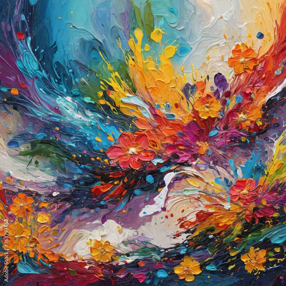Artistic Paint Splatter and Delicate Petals, Evoking a Vibrant and Dynamic Floral Bloom Artistic Paint Splatter and Delicate Petals, Evoking a Vibrant and Dynamic Floral Bloom