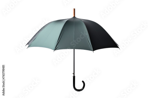 Black and Green Umbrella With Wooden Handle. On a White or Clear Surface PNG Transparent Background.