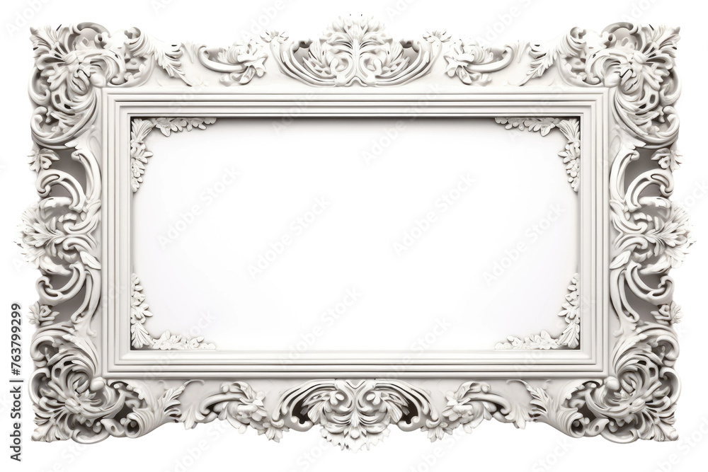 Ornate White Frame on White Background. On a White or Clear Surface PNG Transparent Background. Ornate White Frame on White Background. On a White or Clear Surface PNG Transparent Background.