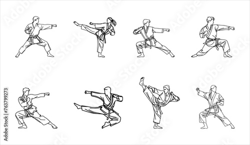 set of karate moves silhouette - hand drawn line art style (artwork 2)
