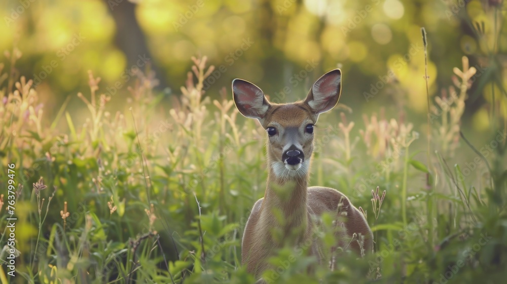Deer Standing in Tall Grass Field Deer Standing in Tall Grass Field