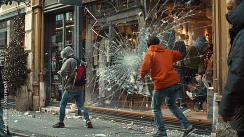 People smash shop windows 