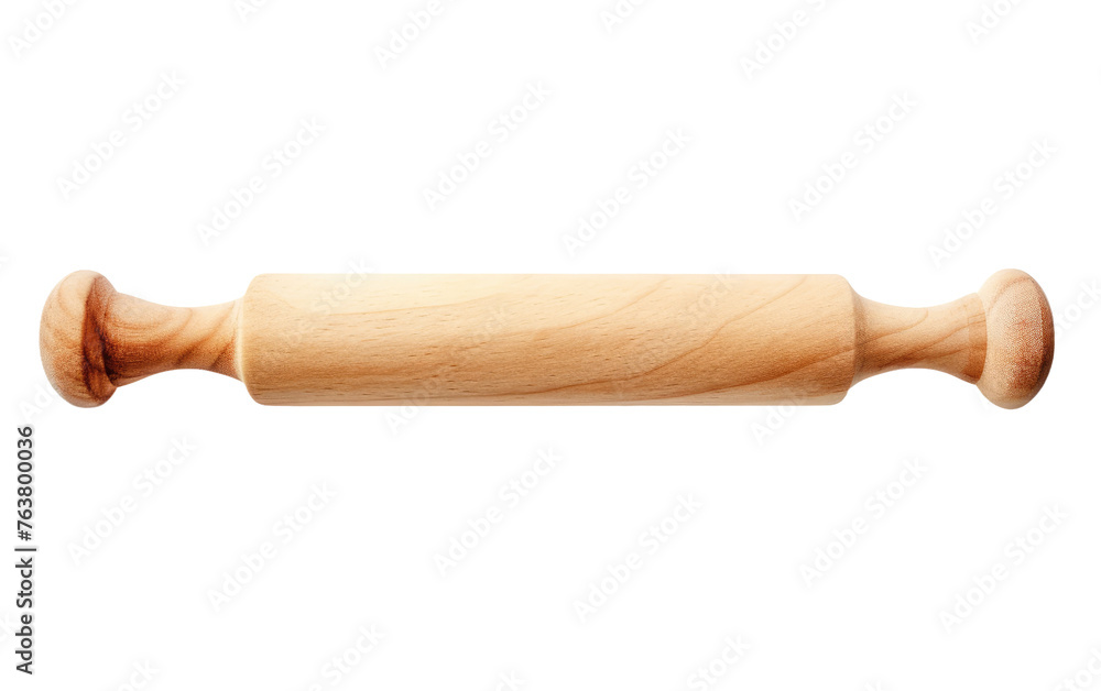 Wooden Rolling Pin on White Background. On a White or Clear Surface PNG Transparent Background. - obrazy, fototapety, plakaty 