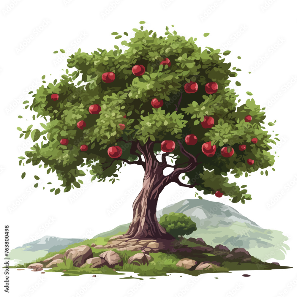 Apple Tree in Nature Scenery clipart isolated on white