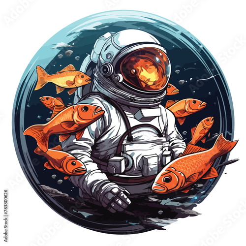 Astronaut in Space Surrounded by Fish clipart