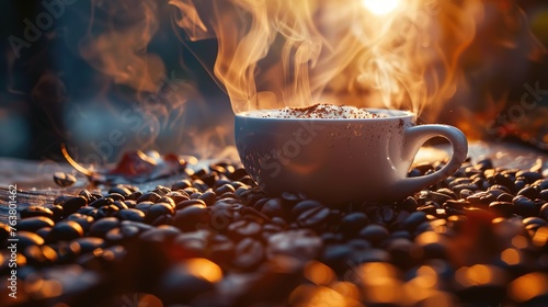 Aroma cup of coffee with roasted seeds ,Generative ai, 