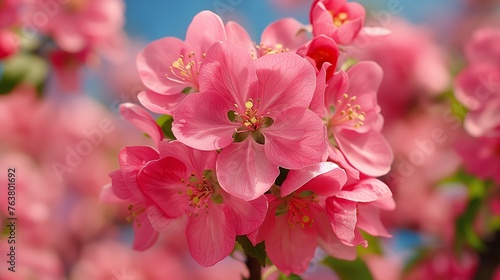 Beautiful pink crabapple blossoms in full bloom, macro photography,beautiful spring time theme.